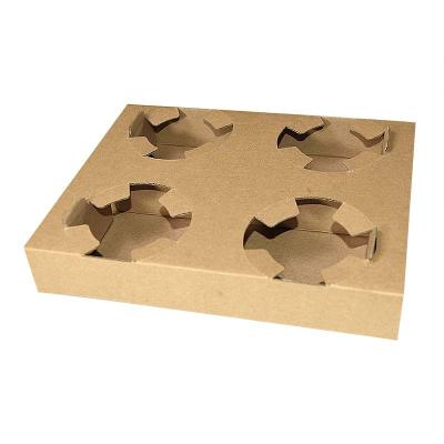 China coffee corrugated paper cup holder on-demand kraft brown 4 cups drink tray for sale