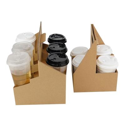 中国 KW Wholesale Price Stock Brown Paper Cup Holder Tea Coffee Cup Holder Disposable 販売のため