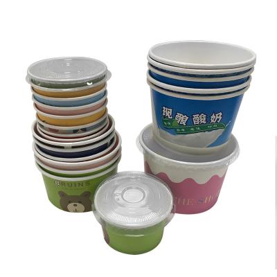 China Wholesale Cheap PE Coating Custom Logo Food Grade Paper Cups Disposable Ice cream Paper Cups With Lids for sale