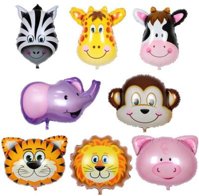 China zoo party animal leo tigger cow zebra leopard giraffe head mini cartoon foil balloon for Kids  happy Birthday Parties decor. for sale