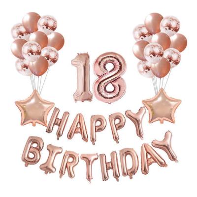 China 18th 16th birthday decorations Celebration happy birthday rose metallic letter foil number latex party balloon set for sale