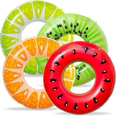 China Fashionable Watermelon Kiwi Orange Lemon Swimming Rings Inflatable Tubes Fun Water Toys Fruit Pool Floats  for Kids Adults Beach Outdoor for sale