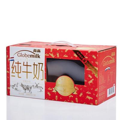 China Good Quality Materials Recycled Custom Milk Carton Corrugated Box With Plastic Handle And Clear Window Printed Cardboard Mailing Paper Storage Box for sale