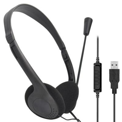 China Small Light Weight Headband Microphone Gaming PC Cheaper Earphone Business Skype Wired Usb Earphone for sale