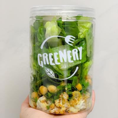 China BPA Free Empty Clear Plastic Food Cylinder Salad Vegetable Food Dry Jars With Screen Printing for sale