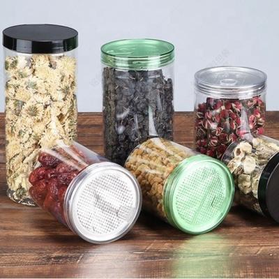 China Plastic Food Clear PET Food Biscuit Jar With Screw Cap Or Easy Open Lid for sale