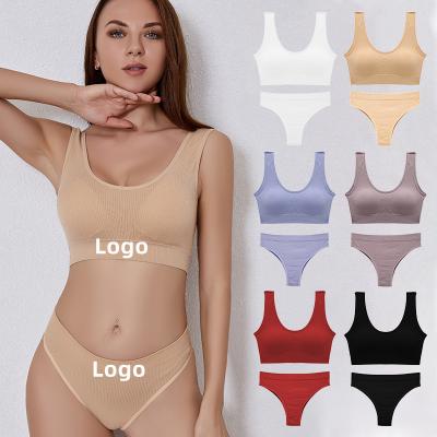 China QUICK DRY Women Padded Bra And Brazilian Panties Set Seamless Sexy Fitness Crop Girl Thongs Sports Bralette Top Underwear for sale