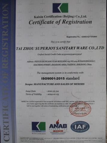 ISO9001 - Taizhou Joy Sanitary Ware Co., Ltd.