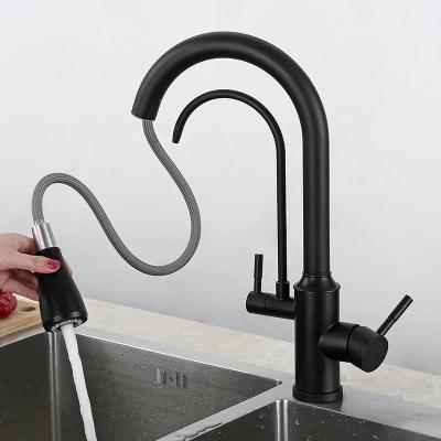 China Modern Kitchen Faucet Swan Neck Stainless Flexible Kitchen Faucet Black Modern Kitchen Faucet Pull Out Single Handle Single Hole NC; ZHE for sale