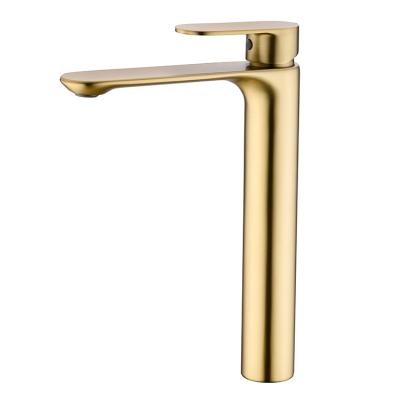 China New Metered Bathroom Sink Faucets Hot And Cold Brushed Gold Extended Waterproof Faucet Splash Faucet for sale