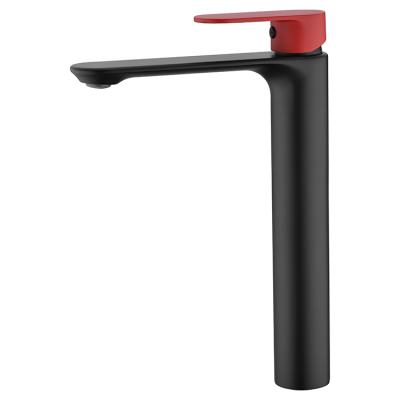 China Faucets Bathroom Balcony Metered Strong Water Flow Faucet Extended Splash Basin Faucet Black-Red Matte Waterproof for sale