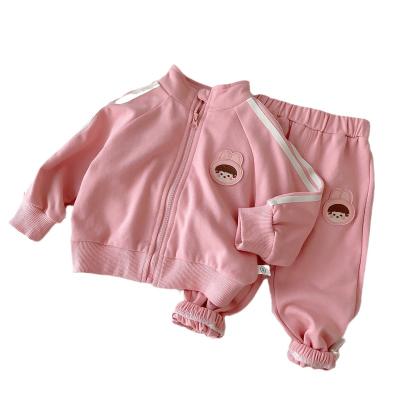 China Autumn And Winter Girls Suit Breathable Comfortable Cute Pink Sports Coat Sweatpants Two Piece Set for sale