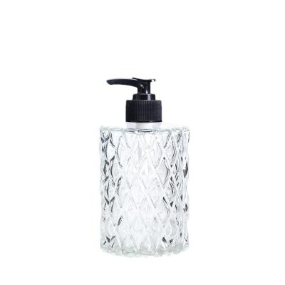 China Cylinder Glass Pump Dispenser Bottle 375ML Liquid Soap Dispenser Bottles for sale