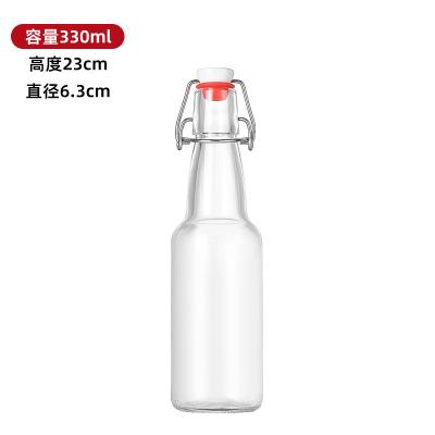 China 330ml Clear Leak Proof Glass Milk Bottles Reusable Dishwasher Safe Glass Kombucha Bottles with Stoppers for sale