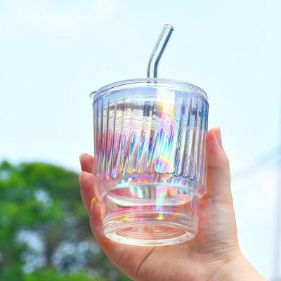 中国 13OZ/400ML ホシーン ジョイ アイス カフェ ガラス カップ ストロー と 蓋 密閉 持ち運び 厚壁 ガラス ウォーター カップ 販売のため