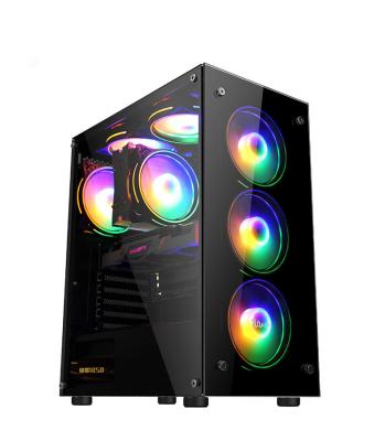 China Desktop Overshine Through Square Body 5 Glass Side Through Gaming Computer Motherboard Chassis Desktop Computer Water-cooled Chassis for sale