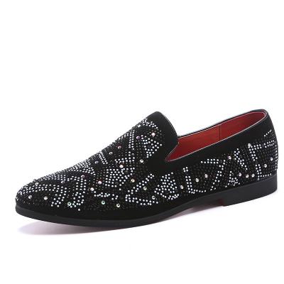 China Size 39-48 Flat Shoes Crystal Moccasins Slip On Man Velvet Men's Rhinestone Black Rhinestone Loafers Fashion Trend Large sh10105a for sale