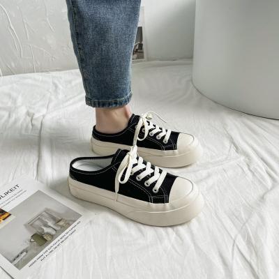 China Height increasing lace up style female board half shoe sh10322a canvas slippers shoes woman sneakers for sale