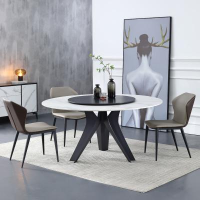 China Home Furniture (Others) Design Adjustable Apartment Round Marble Dining Table And Chair Leather Set With Turntable for sale