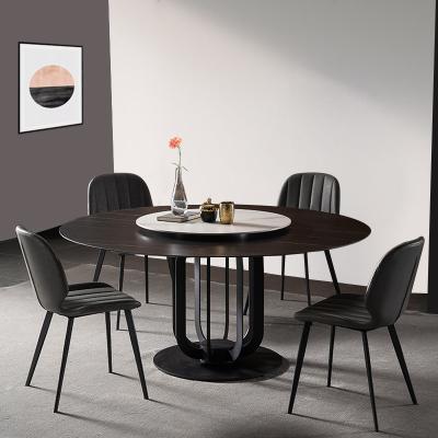 China Modern Dining Room Furniture Extendable White Marble Top Black Metal Around Center Revolving Dining Table for sale