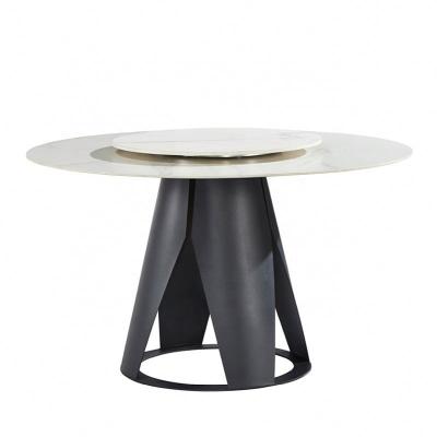 China New Arrival Modern Luxury Dining Room Furniture Modern Marble Metal Base Sintered Top Round Table With Rotating Center for sale