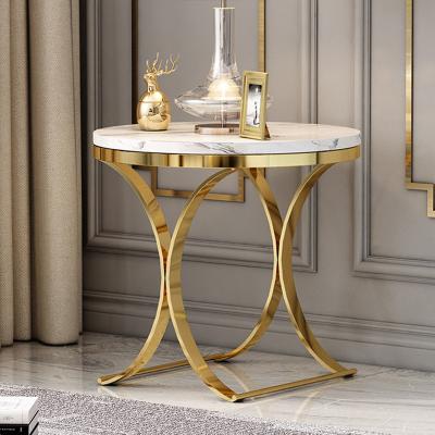 China Small Golden Combination Italy Design Traditional Luxury White Marble Cafe Side Table for sale