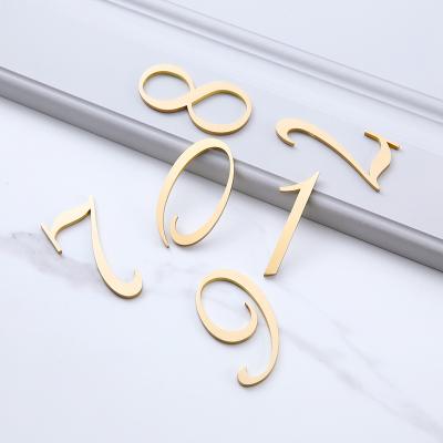 China Modern Custom Hotel Room Adhesive Gold Stainless Steel Metal Room Door Adhesive Plated Brass Number Plates And Letters For Hotel for sale