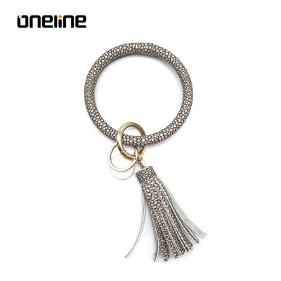 China New Leather High Quality Handle Women Bracelets Leather Key Chain Tassels Custom for sale