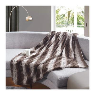 China PORTABLE manufacturer wholesale soft comfortable bottom and tip printed wave textured PV fur throw blanket for sale