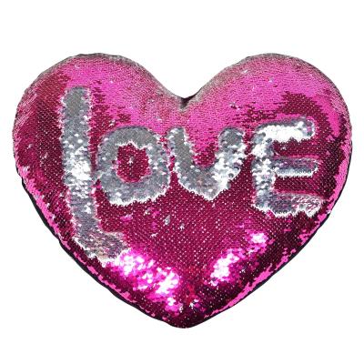 China Wholesale Anti-static Single Tone Sublimation Sequin Design Factory Price Heart Shape Sequin Pillow Solid Cushion Two Tone for sale