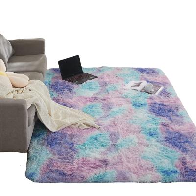 China Faux Fur Carpet 2022 Shaggy Floor Colorful Living Room Non-Slip Rugs For Kids Bedroom Rainbow Area Rugs for sale