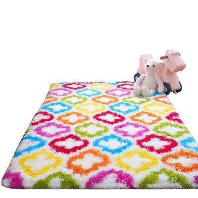 China 2021 Indoor Modern Plush Fluffy Plush Faux Fur Rug Bedroom Rugs Soft Cozy Rainbow Shaggy Geometric Rugs Wholesale Blanket for sale