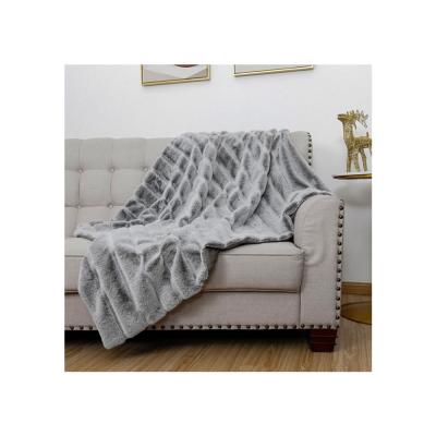 China Wholesale High Quality Breathable Rabbit Throw Blankets Rabbit Fur Bottom Printed And Cut Stripe Design Throw Blanket for sale