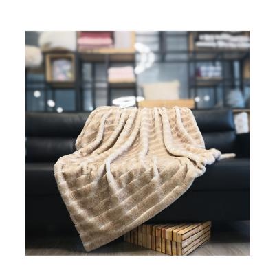 China New Arrival High Performance Real Rabbit Fur Blanket Breathable Animal Jacquard Print And Tilt Stripe Rabbit Fur Printed Throw Blanket for sale