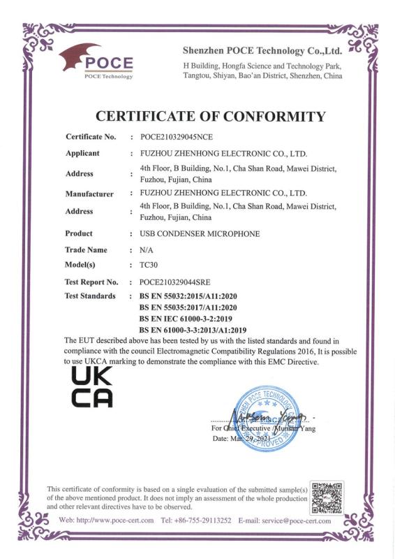 UKCA - Fujian Zhenhong Electronic Technology Co., Ltd.