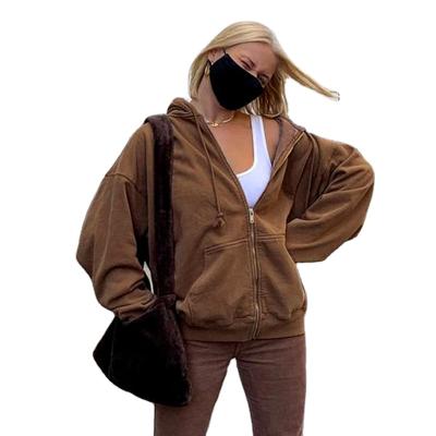 China Begonia Brown Zip Up Sweatshirt Breathable Jacket Clothes Oversized Hoodies Women Plus Size Vintage Pockets Long Sleeve Pullovers Sweater for sale