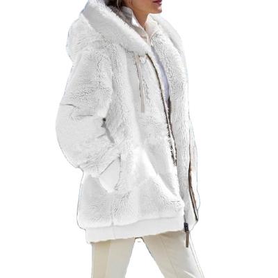 China New begonia 2021 autumn and winter solid color plush loose zipper hooded jacket breathable plus size 5xl anti-fur coat women for sale