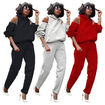 China Begonia 2021 hot sale women's fashion offshoulder breathable hoodies 2 piece set zipper hoodies kango pocket 2 piece set for sale