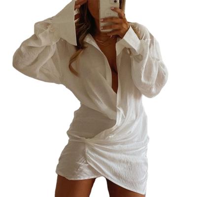 China Begonia High Quality Outfit Breathable 2021 White Irregular Deep V Neck Long Sleeve Dresses For Women for sale