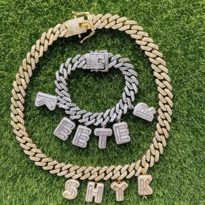 China Hiphop 2021 INS hot sales iced out custom chain necklace cuban name letter charm bracelet custom bracelet for sale