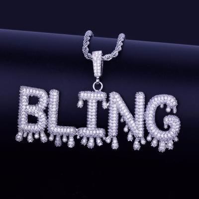 China Hiphop Numer A Z Hiphop 18K Gold Plating Drip Letter Name Pendant Iced Out CZ Men Women Necklace for sale