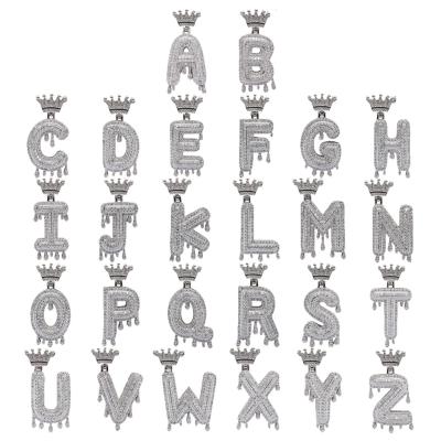 China Custom Hiphop Name Crown Bail Drip Initials B ubble Letters Chains Pendant Necklaces For Women Men Cubic Zircon Hip Hop Jewelry for sale