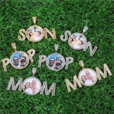 China Hiphop Hiphop Jewelry Iced Out CZ Letter POP Pendant Customize SON Photo Pendant Circle Letter Custom Necklace for sale