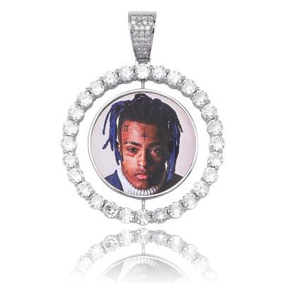 China Custom Photo Hiphop Turning Double Sided Men's Hip Hop Jewelry 2x1.65 Thumb Zircon Tennis Chains Pendant Lockets Necklace 4mm for sale