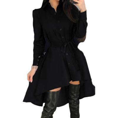 China Breathable Thin Temperament Swapping French Black Shirt Belt Irregular Thin Dress for sale