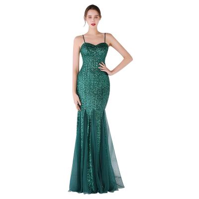 China Breathable Slim Fit Fishtail Wedding Banquet Long Strap Bride Dress Toast Show Model Dress Skirt Show Model Dress for sale