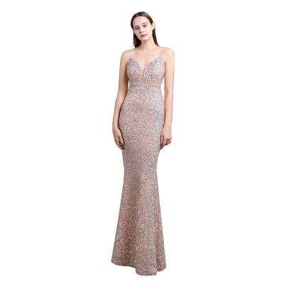 China Colorful Breathable Heavy Craft Celebrities Party Beading Evening Toast Bride Sexy Slim Long Dress for sale