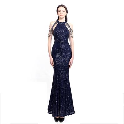 China New Breathable Elegant Sequin Diamond Neckline Long Banquet Aura Queen Fishtail Evening Dress for sale