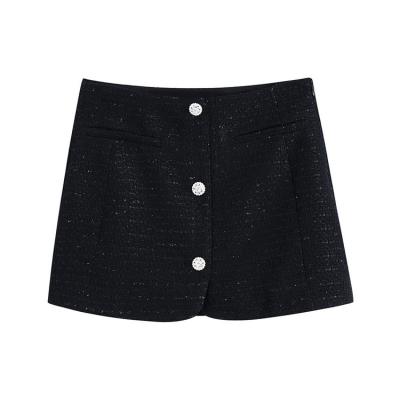 China Hot Selling Fashion Anti-Static Popular Solid Button One-Line Skirt Textured Mini Skirt for sale