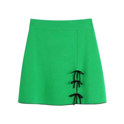 China Factory direct anti-static high waist short skirt green knitted skirt with Bow-embellished for sale